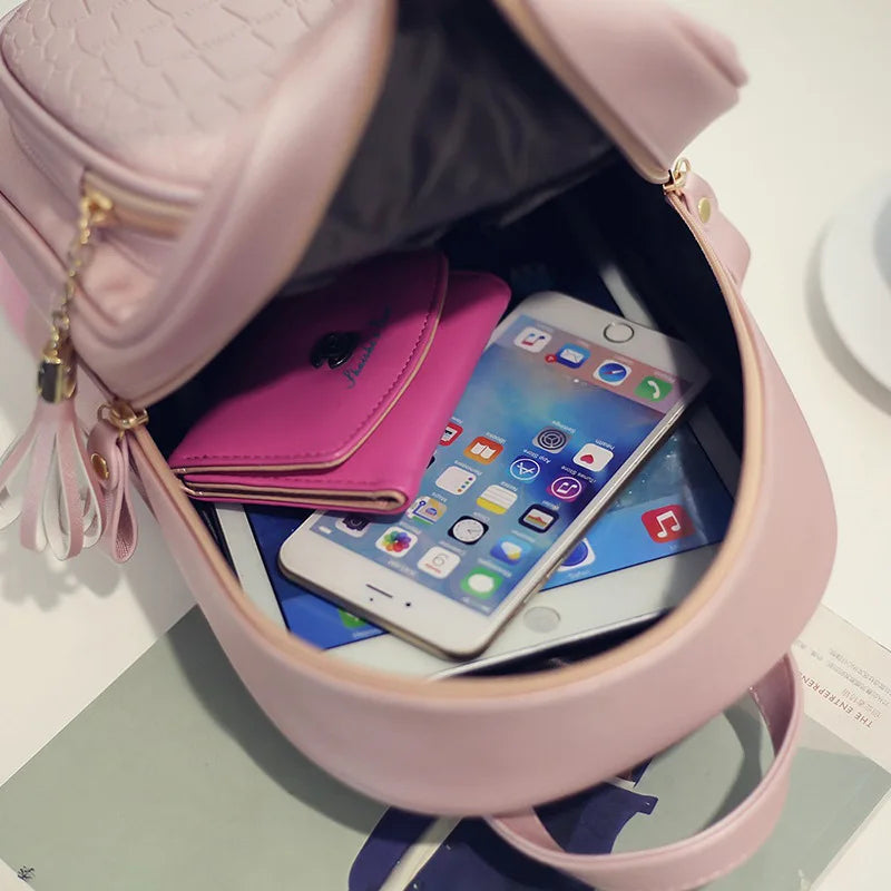Small PU Leather Schoolbag Teen Girls Backpack