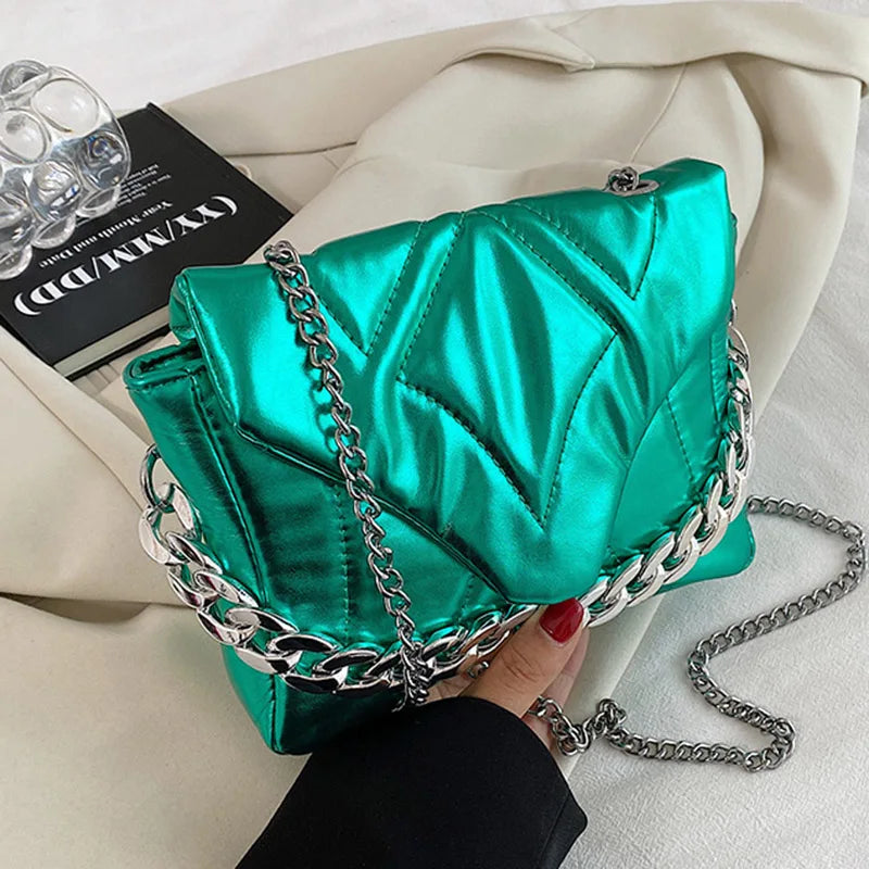 Green Silver Evening Clutch Chain Crossbody Bag Lady Envelope Sling Wallet
