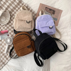 Corduroy Mini Backpack Small Casual Student Bookbag Travel Backpacks