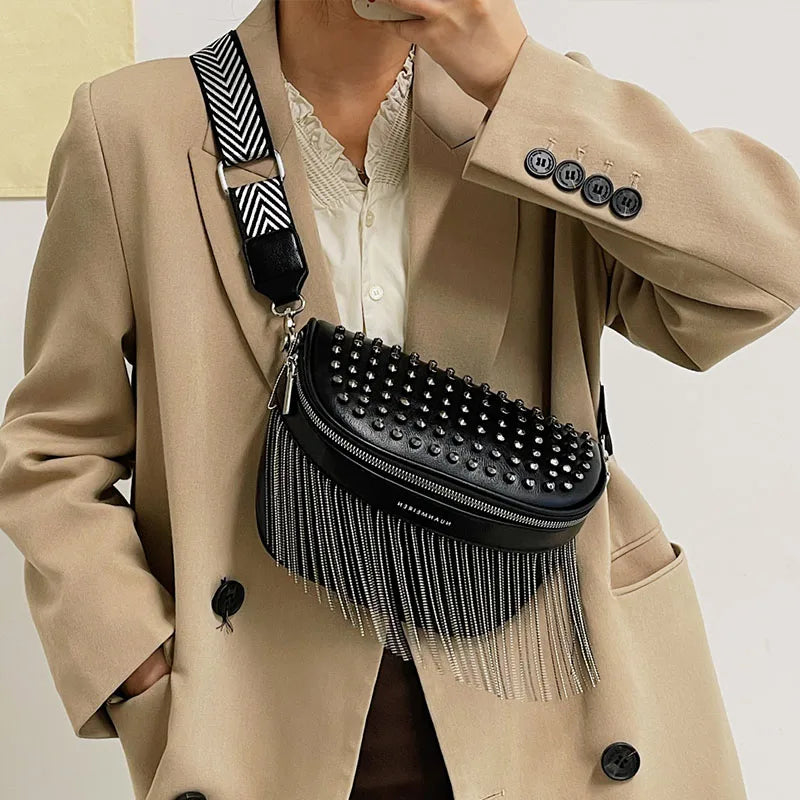 Women Tassel Shoulder Crossbody Bag Casual Shopping Chest Bag