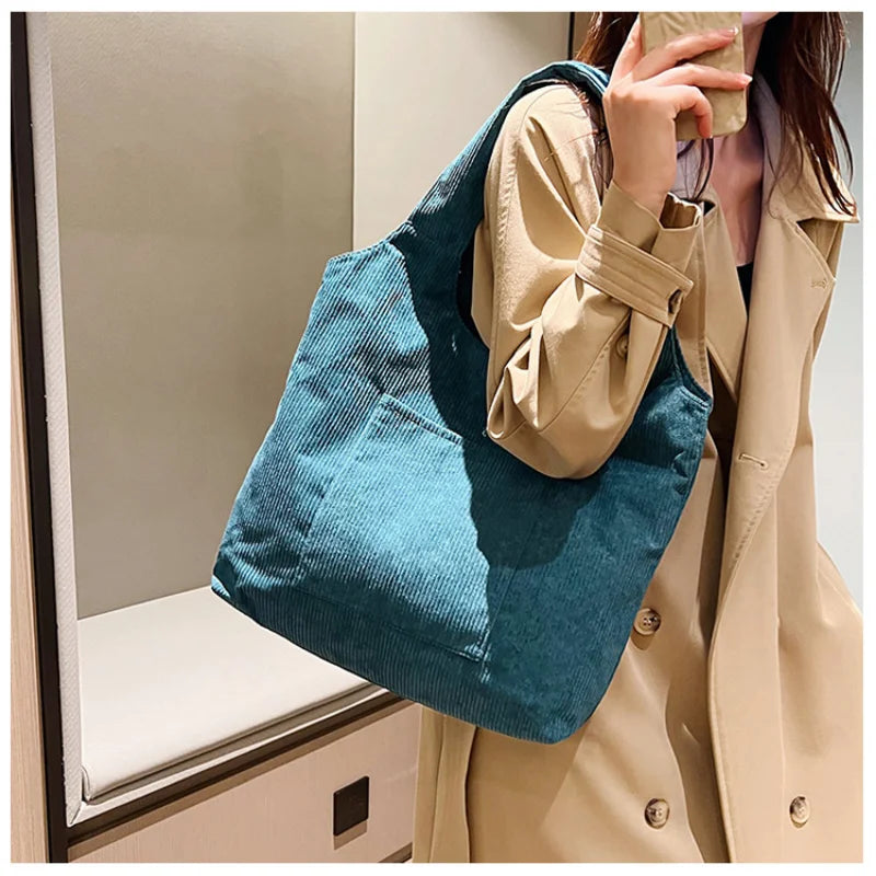 Velvet Canvas Shoulder Bag Handbag Tote Large Capacity Shopping