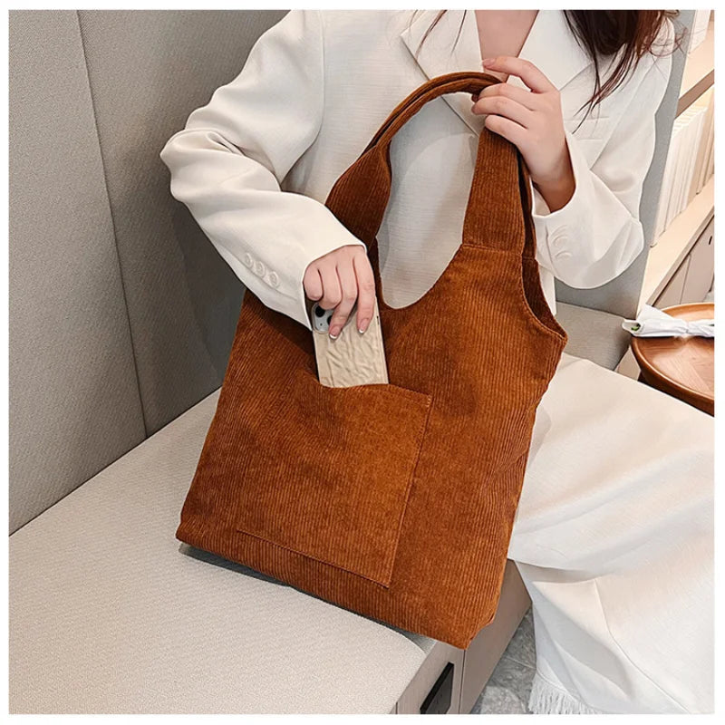 Velvet Canvas Shoulder Bag Handbag Tote Large Capacity Shopping