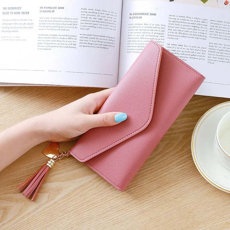 Women Zipper Clutch Wallet Red Long Section Soft PU Leather Money Bag