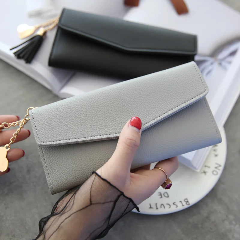 Women Zipper Clutch Wallet Red Long Section Soft PU Leather Money Bag