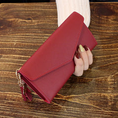 Women Zipper Clutch Wallet Red Long Section Soft PU Leather Money Bag