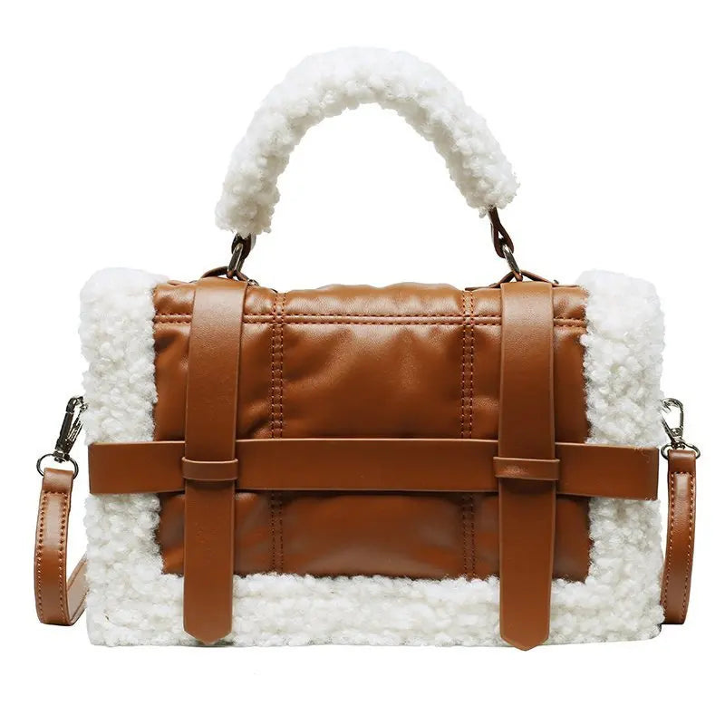 Women Winter Faux Fur Lalambswool Shoulder Crossbody Bag Handbag