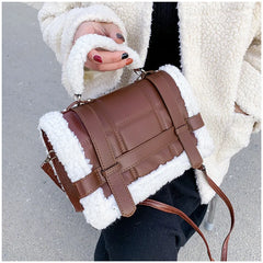 Women Winter Faux Fur Lalambswool Shoulder Crossbody Bag Handbag