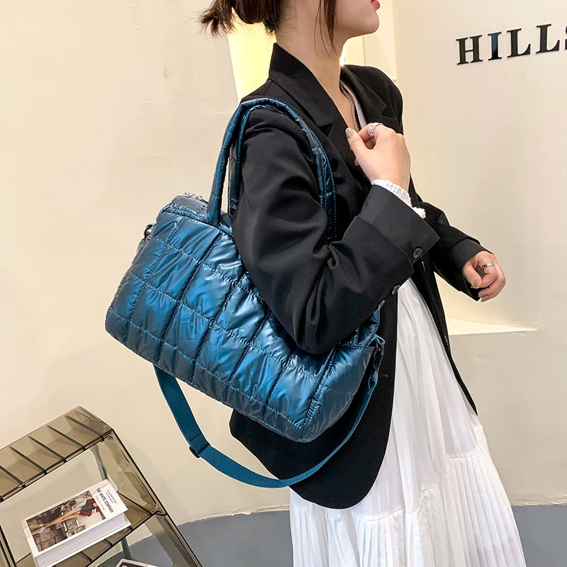 Women Winter Space Bale Cotton Handbags Ladies Bags Down Bright Shoulder Bag