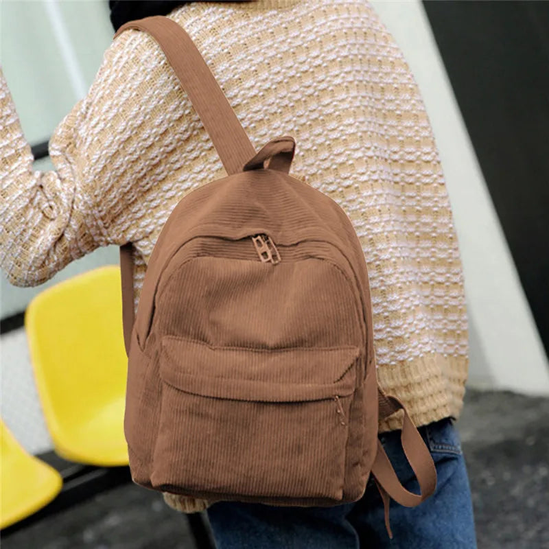Women's Corduroy Backpack School Bag For Teens