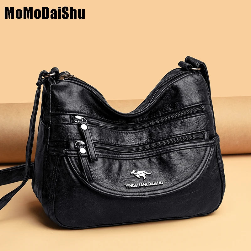 Women's Soft PU Leather Shoulder Bags Solid Large Capacity Crossbody Bag