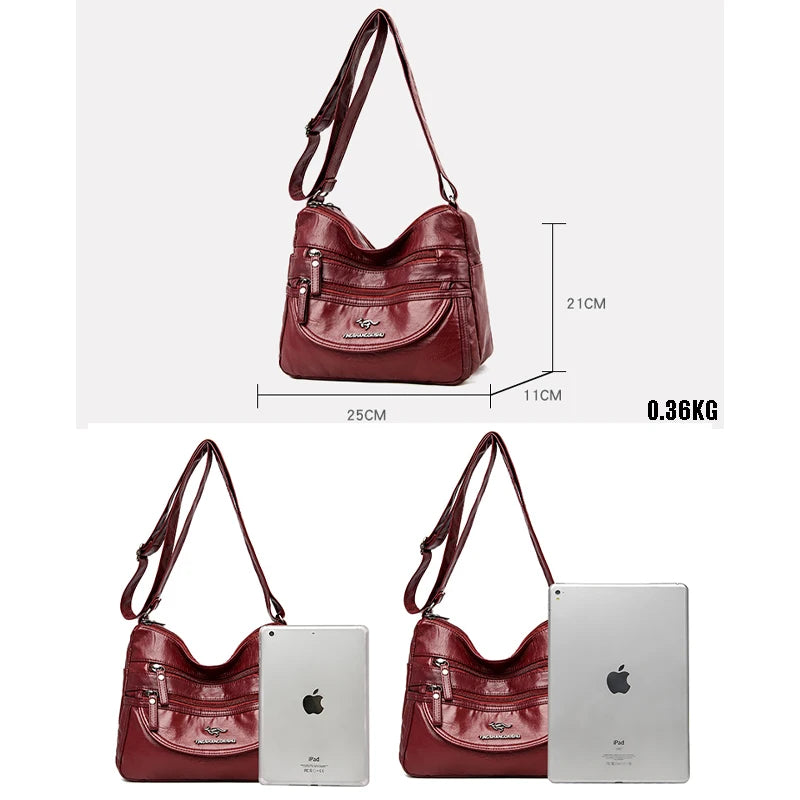 Women's Soft PU Leather Shoulder Bags Solid Large Capacity Crossbody Bag