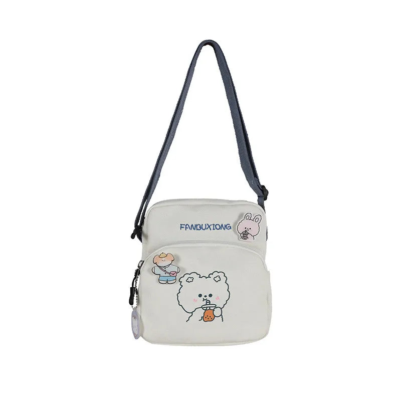 Female Cartoon Canvas Crossbody Bag Small Fresh Single Shoulder Bag