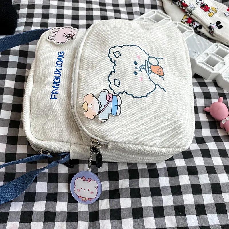 Female Cartoon Canvas Crossbody Bag Small Fresh Single Shoulder Bag