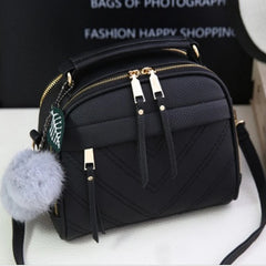 Girl Messenger Bags with Fair Ball Tassel PU Leather Handbag for Women