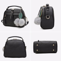 Girl Messenger Bags with Fair Ball Tassel PU Leather Handbag for Women