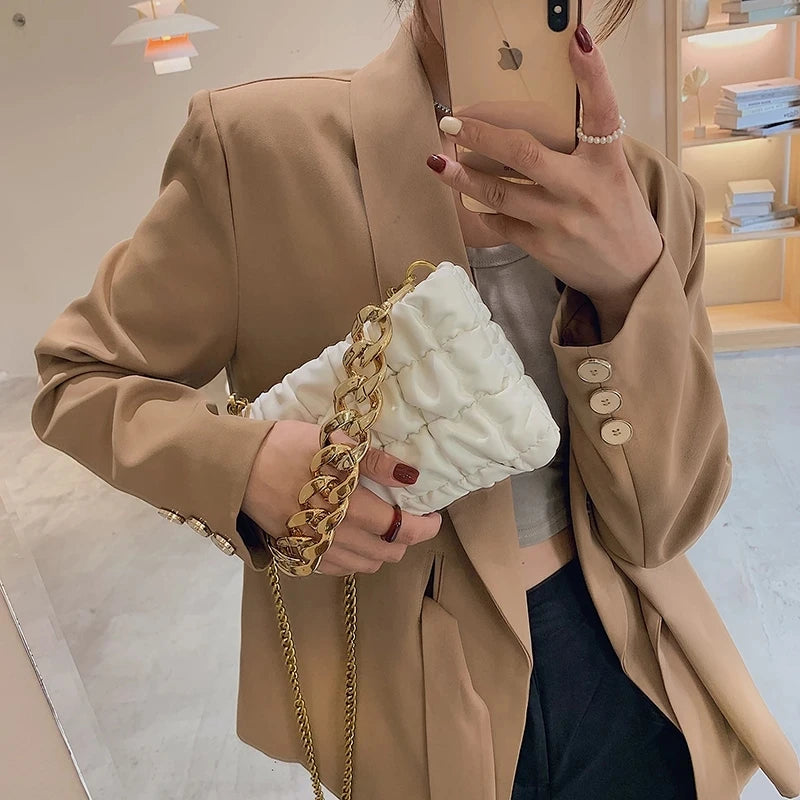 Green Chain Small Clutch PU Leather Crossbody Shoulder Bag