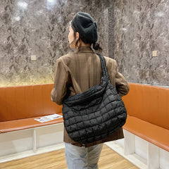 Grid Pattern Large Shoulder Bag Space Cotton Handbag Woman Large Capacity Bags
