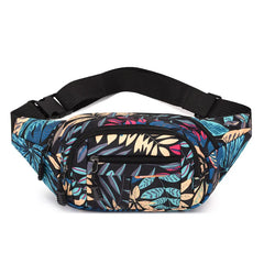 Leaf Printed Waist Bags Large Capacity Fanny Pack Canvas Travel Banana Bags