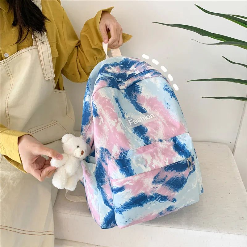 Harajuku Colorful Print Nylon Backpack for Women