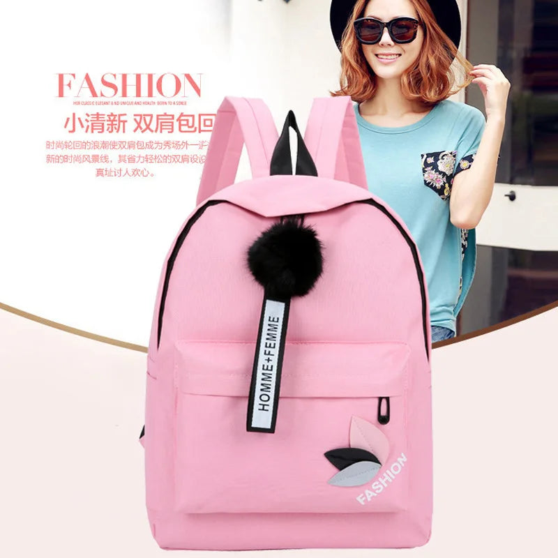 Women's Canvas Backpack School Bag for Girls Rucksack Pink