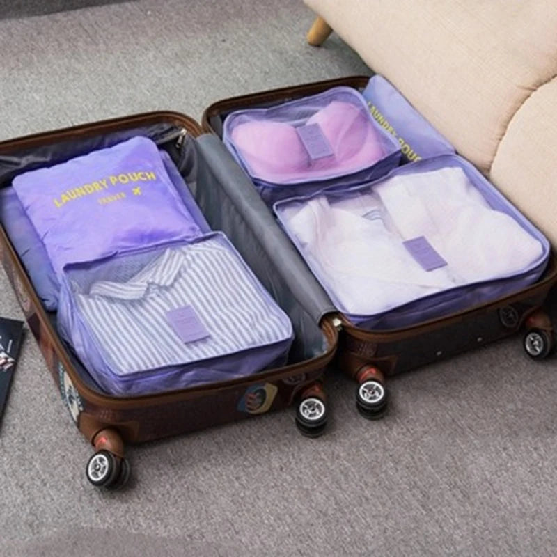 6Pcs Travel Clothes Storage Waterproof Bags Portable Luggage Organizer Pouch