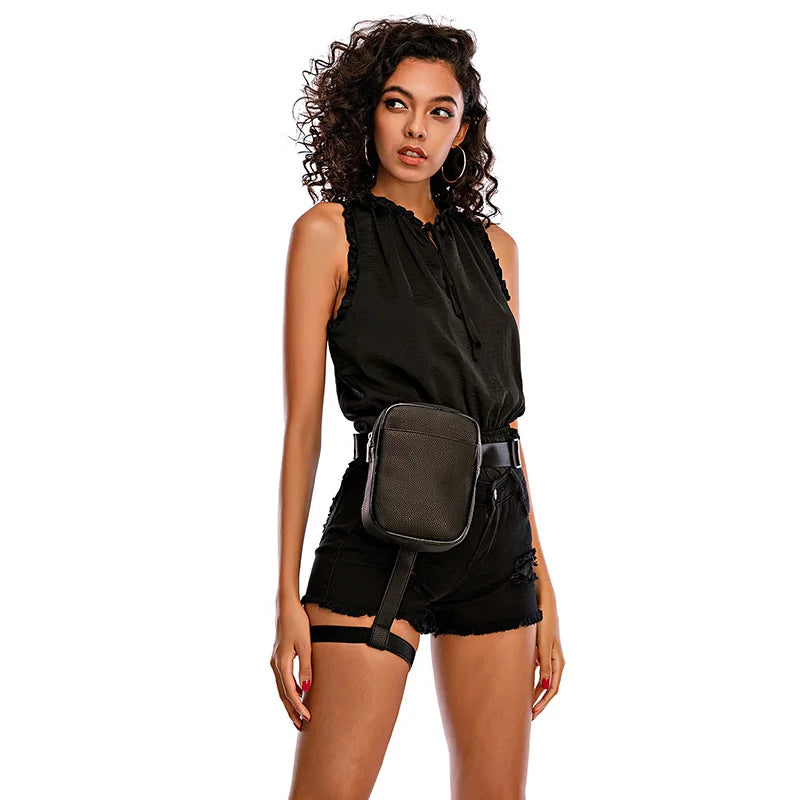 Stylish Women Waist Leg Leather Bag Fanny Pack for Outdoor Hiking