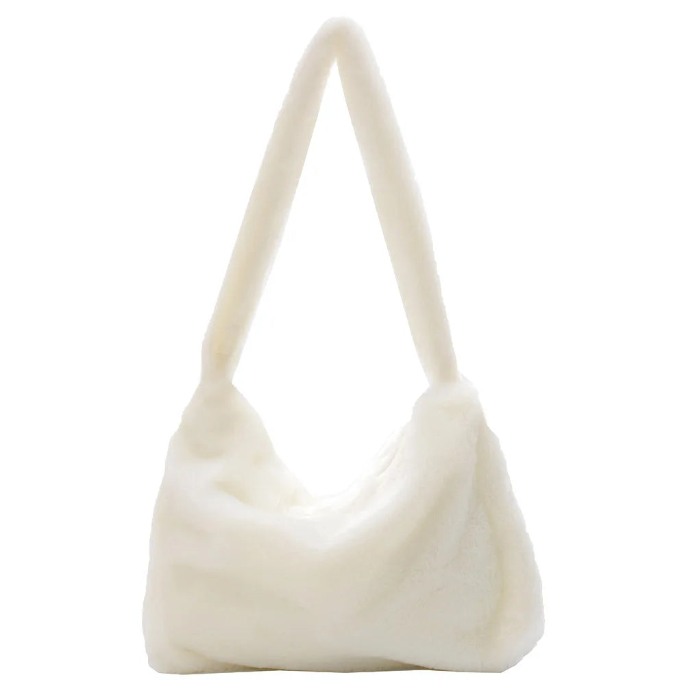 Women Plush Flower Pattern Shoulder Bags Faux Fur Handbag