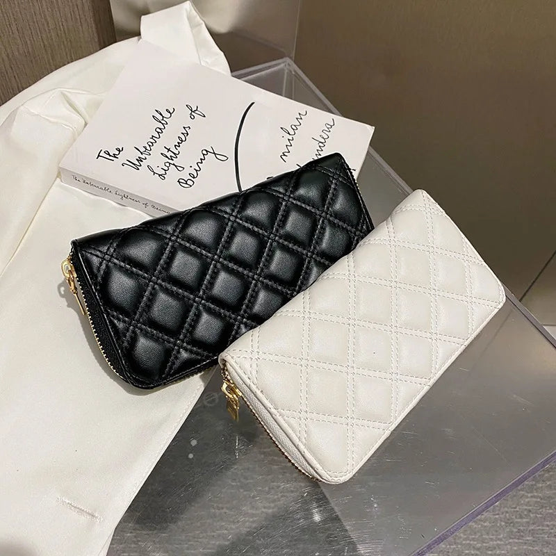 PU Leather Handbag Solid Lingge Pattern Women's Travel Wallet