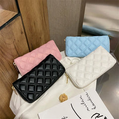 PU Leather Handbag Solid Lingge Pattern Women's Travel Wallet