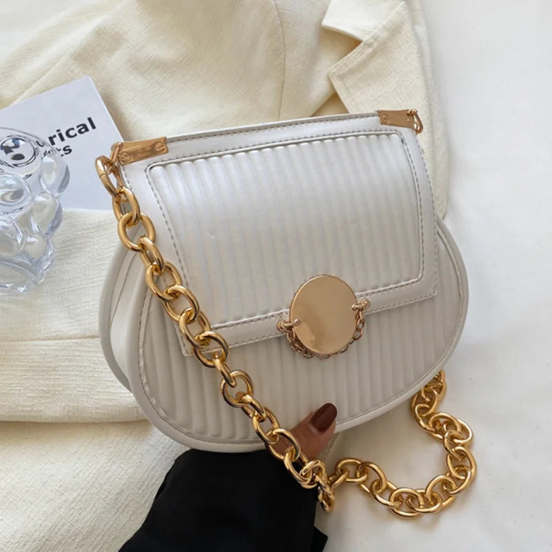 Women Orange Saddle Bag Chain Shoulder Bag Crossbody Bag