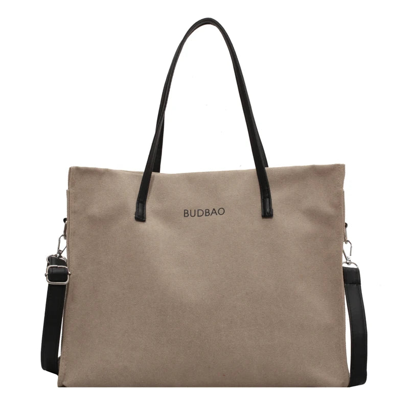 Large Canvas Tote Bag Women Shopping Shoulder Bag Solid Handle Reusable Tote