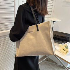 Large Canvas Tote Bag Women Shopping Shoulder Bag Solid Handle Reusable Tote