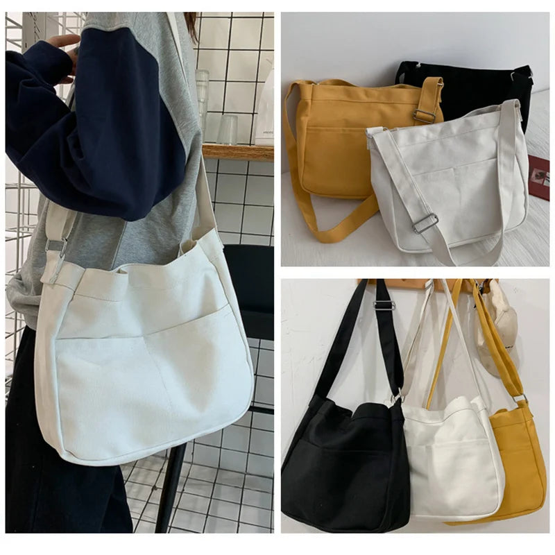 Large Capacity Canvas Shoulder Bag Women School Bag