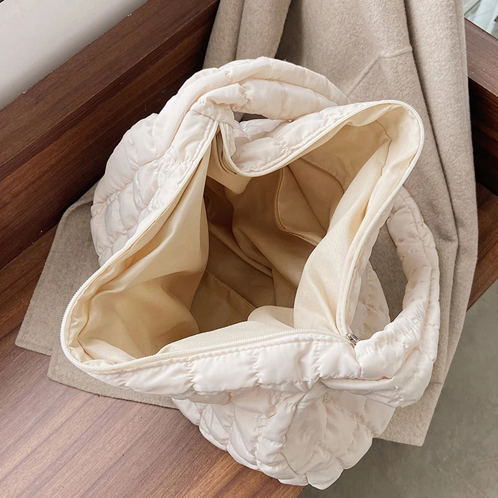 Lattice Pattern Shoulder Bag Space Cotton Handbag Women Large Capacity