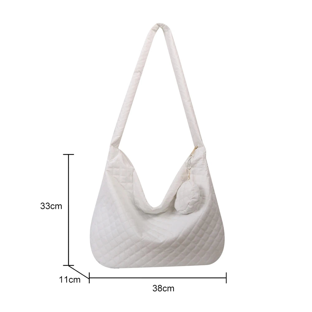 Lattice Pattern Shoulder Bag with Large Capacity
