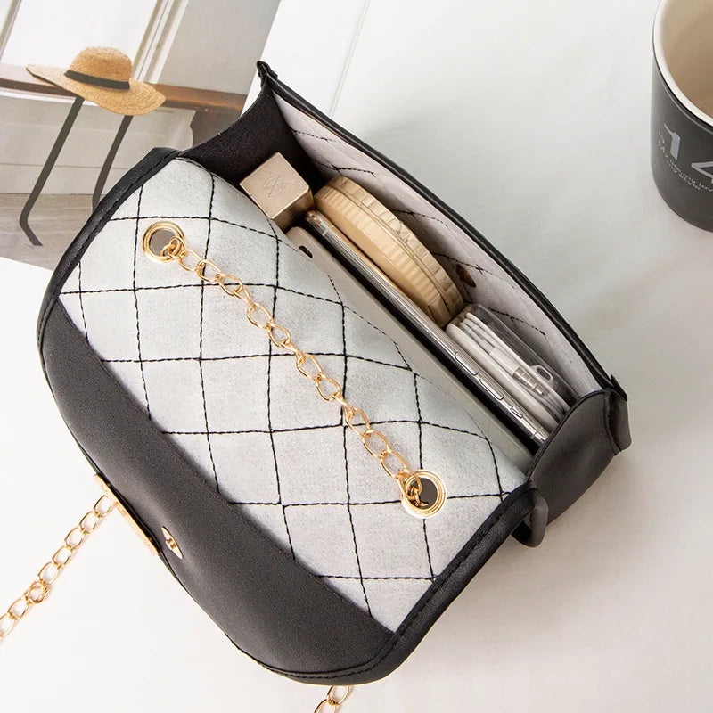 Embroidered Small Square Bag Shoulder Messenger Chain Handbag