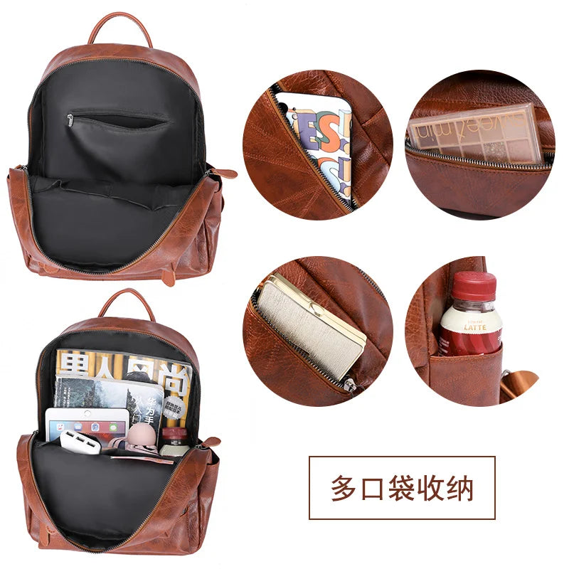 Women Soft Leather Backpack Large Capacity Ladies Travel School Bag