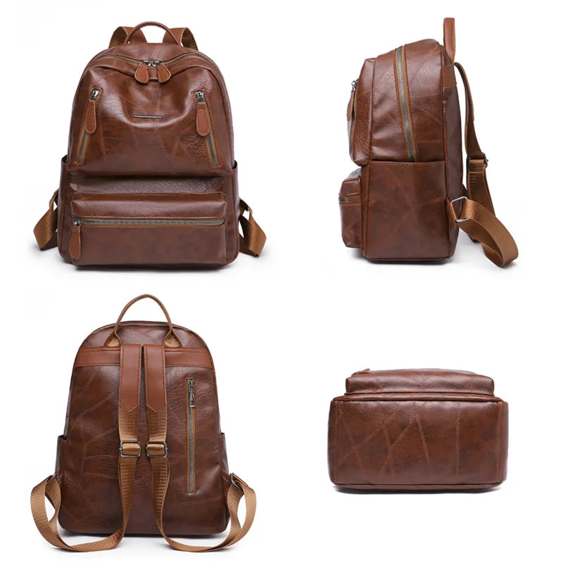 Women Soft Leather Backpack Large Capacity Ladies Travel School Bag