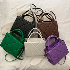 Women Leather Shoulder Bag Plaid Crossbody Tote