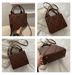 Women Leather Shoulder Bag Plaid Crossbody Tote