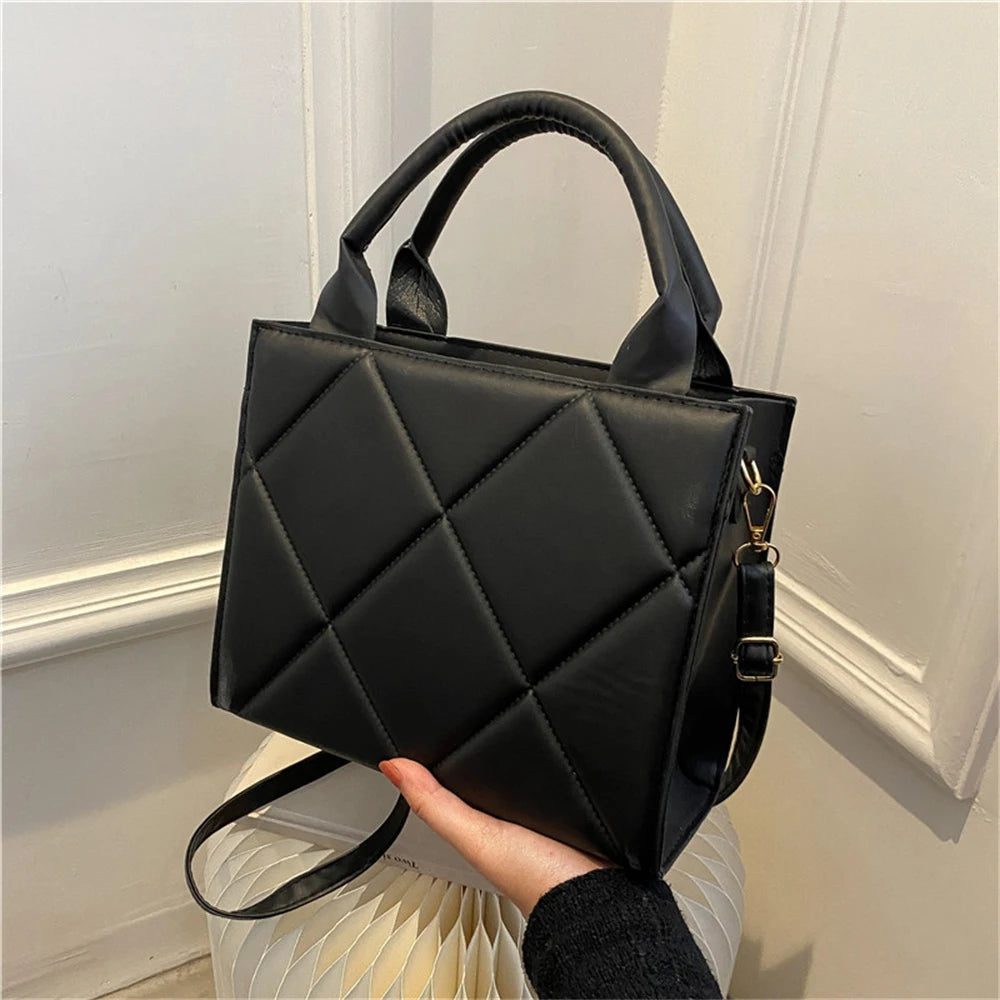 Women Leather Shoulder Bag Plaid Crossbody Tote
