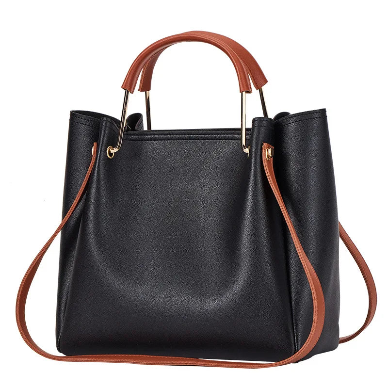 Women's PU Leather Bucket Bag Large Capacity Shoulder Handbag