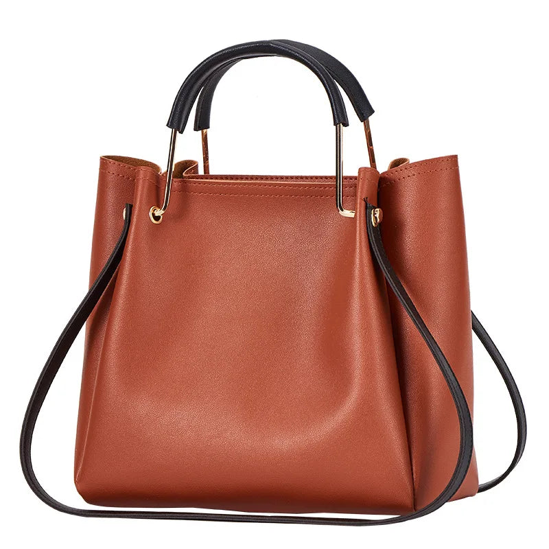 Women's PU Leather Bucket Bag Large Capacity Shoulder Handbag
