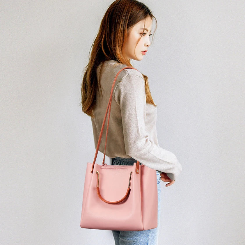 Women's PU Leather Bucket Bag Large Capacity Shoulder Handbag