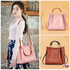 Women's PU Leather Bucket Bag Large Capacity Shoulder Handbag