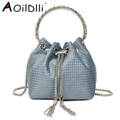 Satin Bucket Crossbody Bag with Metal Ring Handle