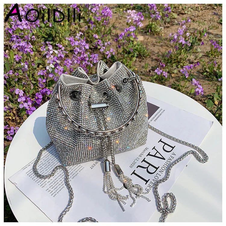 Satin Bucket Crossbody Bag with Metal Ring Handle