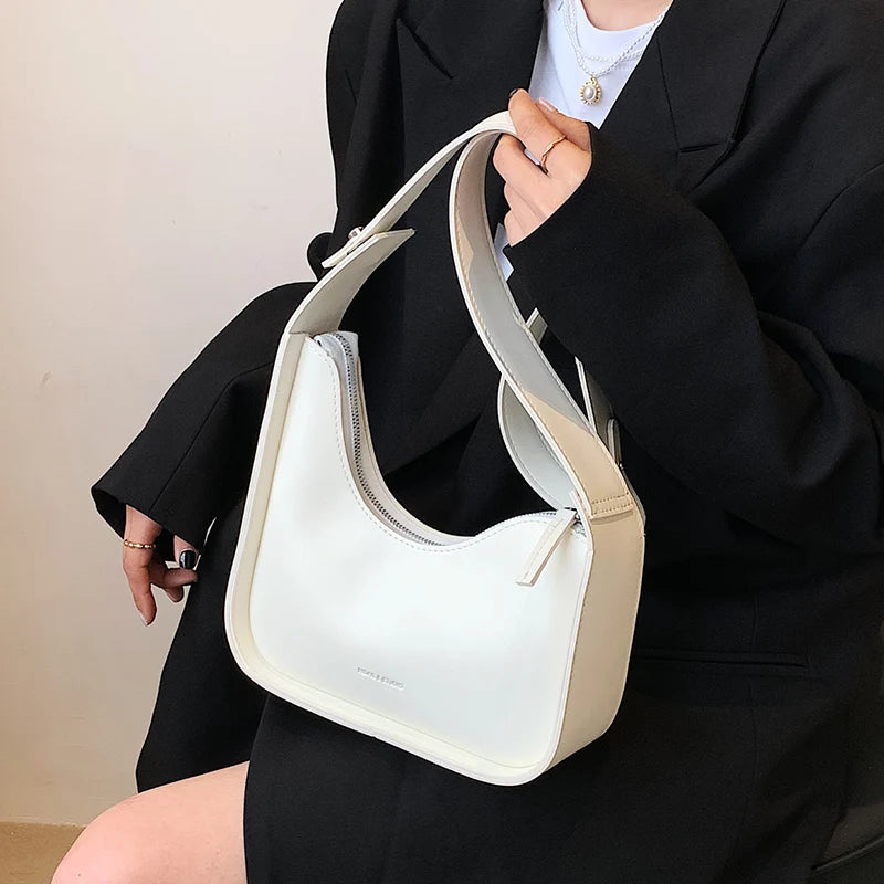 Green Pu Leather Shoulder Bag Lady Wide Strap Satchels Half Moon Bags