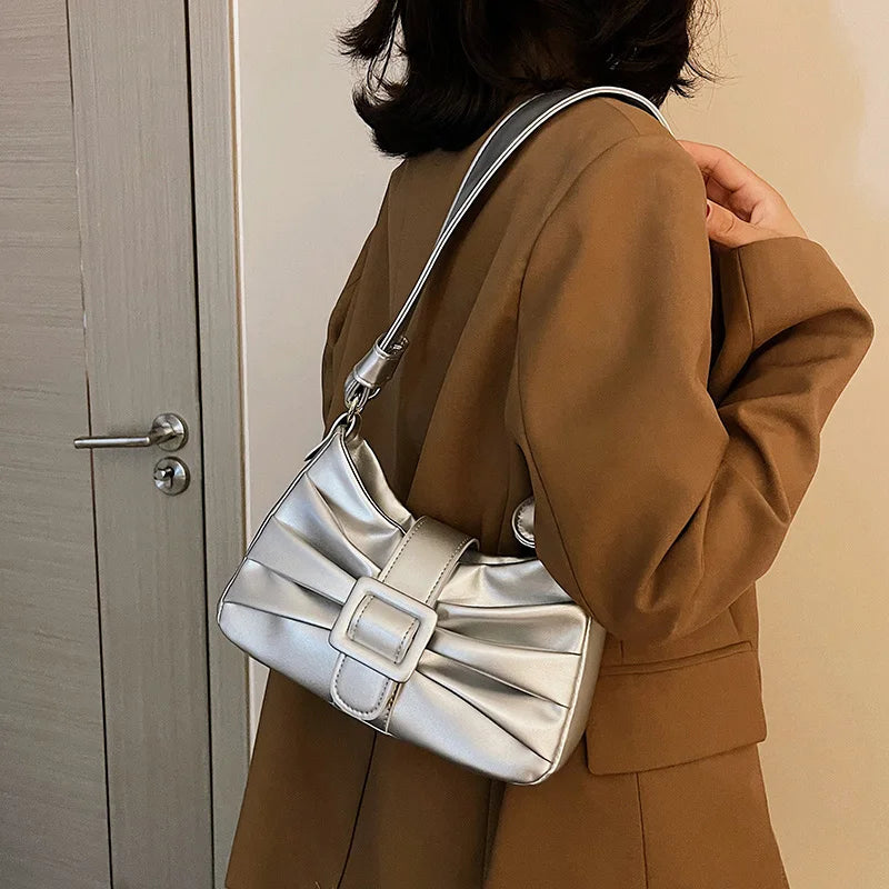 Women Silver Armpit Bags Handbags Style Fold Cloud Underarm Bag