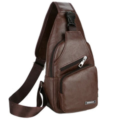 Men's Leather Chest Bag USB Port Charging Outdoor Sports Crossbody